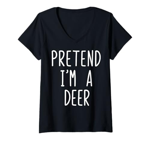 Damen Pretend I'm A Deer T-Shirt mit V-Ausschnitt Damen Pretend I'm A Deer T-Shirt mit V-Ausschnitt von Halloween Reh Tier Natur Kostüm