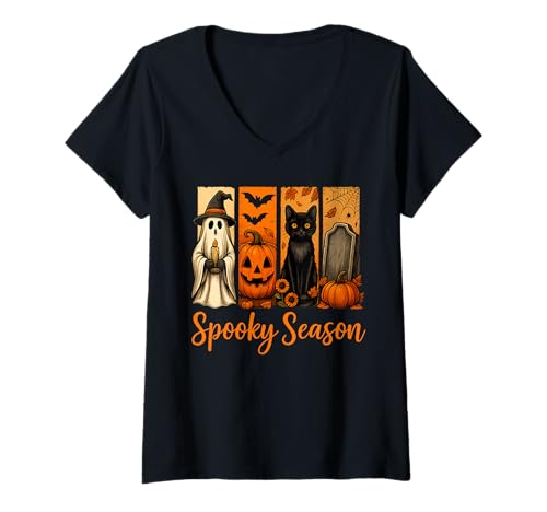Damen Spooky Season – Funny Halloween Retro Cartoon Design T-Shirt mit V-Ausschnitt Damen Spooky Season – Funny Halloween Retro Cartoon Design T-Shirt mit V-Ausschnitt von Halloween Retro Style