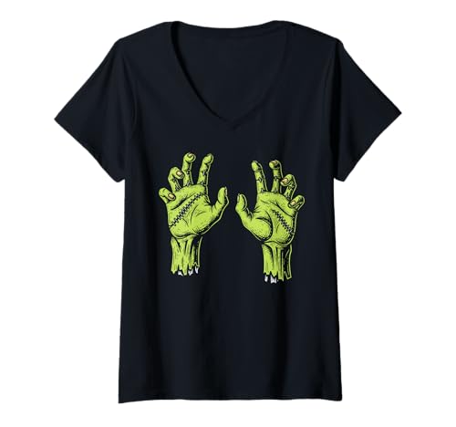 Damen Monster Hands - Gruselige Halloween-gruselige Zombie-grüne Finger T-Shirt mit V-Ausschnitt Damen Monster Hands - Gruselige Halloween-gruselige Zombie-grüne Finger T-Shirt mit V-Ausschnitt von Halloween Scares Gear Co.