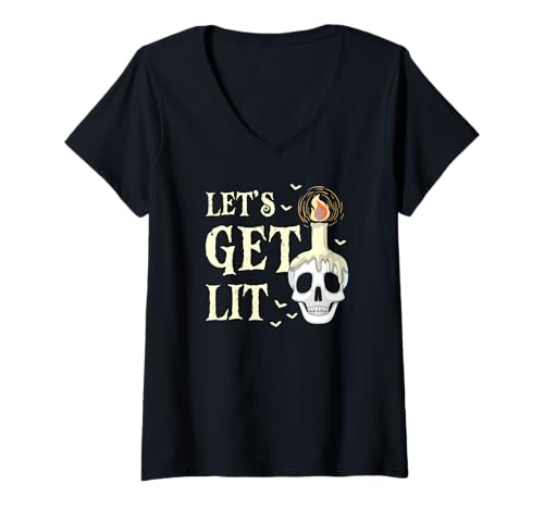 Damen Lass Uns feiern Witziger Schädel Kerzenwitz Halloween T-Shirt mit V-Ausschnitt Damen Lass Uns feiern Witziger Schädel Kerzenwitz Halloween T-Shirt mit V-Ausschnitt von Halloween Schädel Kerze Party Spruch