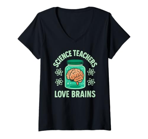 Damen Science Teachers Love Brains Lustiges Halloween-Wortspiel T-Shirt mit V-Ausschnitt Damen Science Teachers Love Brains Lustiges Halloween-Wortspiel T-Shirt mit V-Ausschnitt von Halloween Science Teachers by NLTS