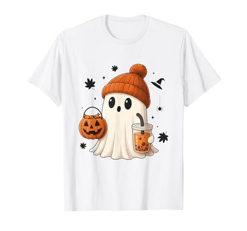 Halloween Damen Herren Süßer Geist Kürbis Mütze Cartoon T-Shirt Halloween Damen Herren Süßer Geist Kürbis Mütze Cartoon T-Shirt von Halloween Shirts Damen Herren Kinder Lustig