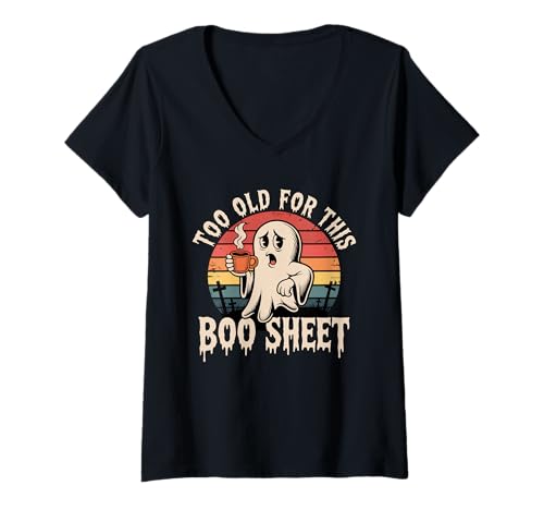 Damen Lustig, zu alt für Dieses Boo Coffee Ghost Halloween T-Shirt mit V-Ausschnitt von Halloween Shirts-Designs Women Men Kids Boys Girls