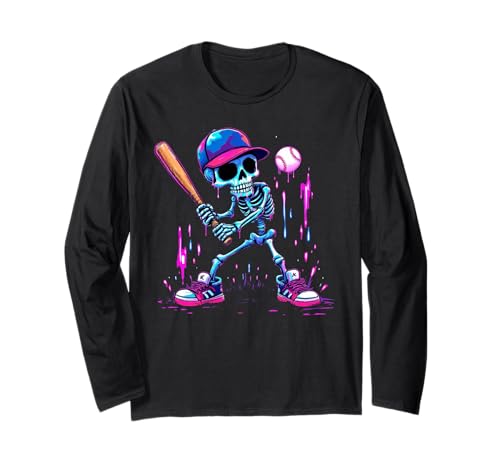 Men Women Kids Funny Halloween Drip Baseball Lovers Langarmshirt Men Women Kids Funny Halloween Drip Baseball Lovers Langarmshirt von Halloween Skeleton Baseball Player Dripping