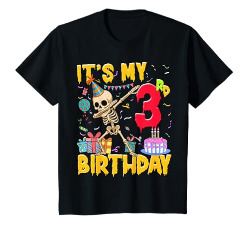 Kinder It's My 3rd Birthday Party Halloween Skelett Geburtstag T-Shirt von Halloween Skeleton Birthday Party Tee