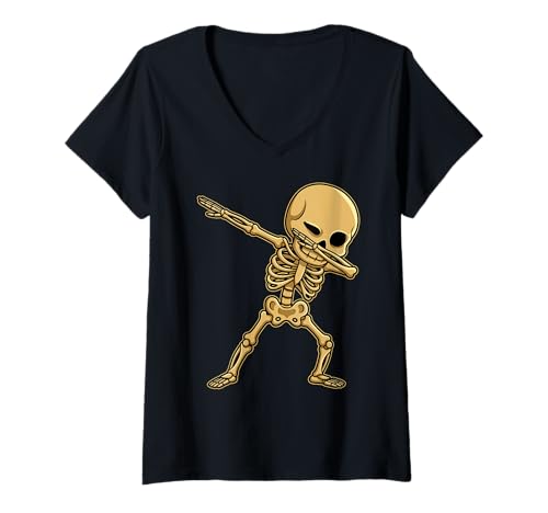 Damen Dabbing Skelett Dab Tanzendes Skelett Halloween T-Shirt mit V-Ausschnitt Damen Dabbing Skelett Dab Tanzendes Skelett Halloween T-Shirt mit V-Ausschnitt von Halloween Skeleton Dance Party Funny Skeleton