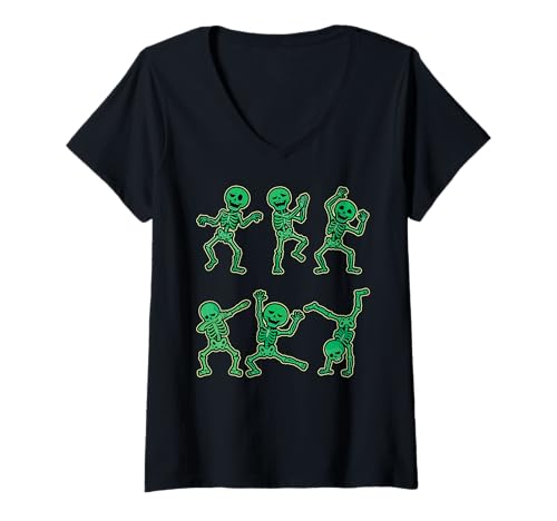 Damen Lustiges Halloween-Skelett für Süßes oder Saures T-Shirt mit V-Ausschnitt Damen Lustiges Halloween-Skelett für Süßes oder Saures T-Shirt mit V-Ausschnitt von Halloween Skeleton Dance Party Funny Skeleton