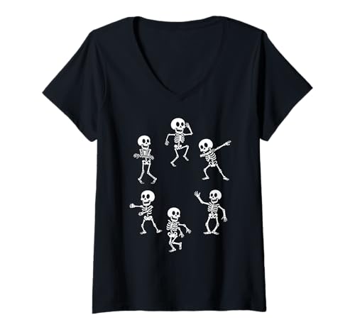 Damen Süßes oder Saures Tanzendes Skelett Halloween Tanzen T-Shirt mit V-Ausschnitt Damen Süßes oder Saures Tanzendes Skelett Halloween Tanzen T-Shirt mit V-Ausschnitt von Halloween Skeleton Dance Party Funny Skeleton
