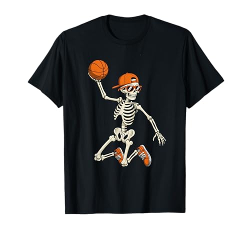 Halloween Skelett Lustig Basketball Jungen Teenager Männer T-Shirt von Halloween Skeleton Funny Outfits for Boys Teens