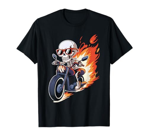 Halloween Skelett Lustig Motorradfahrer Jungen Teenager T-Shirt von Halloween Skeleton Funny Outfits for Boys Teens