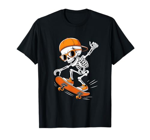 Halloween Skelett Lustig Skateboard Jungen Teenager T-Shirt von Halloween Skeleton Funny Outfits for Boys Teens