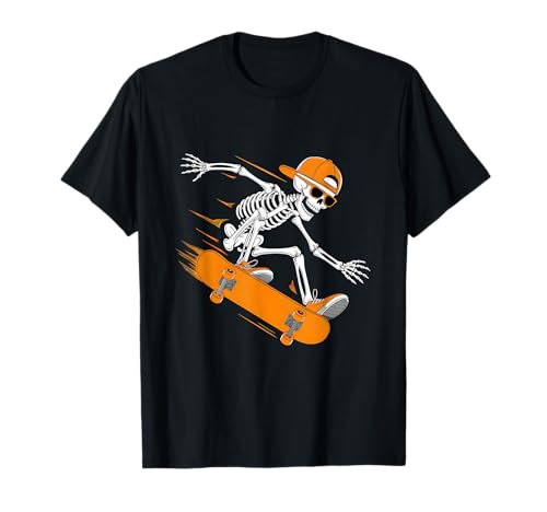 Halloween Skelett Lustig Skateboard Jungen Teenager T-Shirt von Halloween Skeleton Funny Outfits for Boys Teens