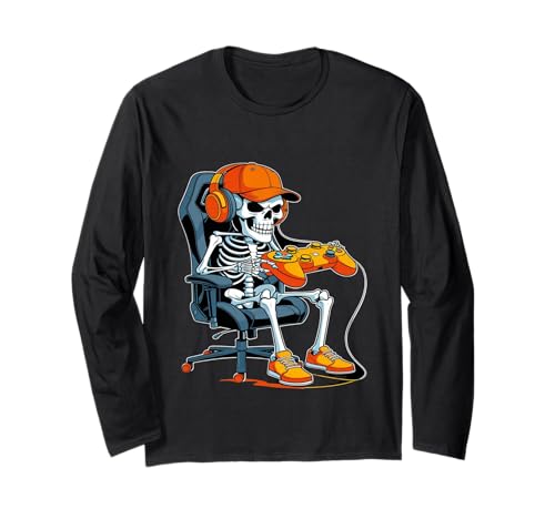 Halloween Skelett Gamer Video Gaming Jungen Herren Kinder Tees Langarmshirt Halloween Skelett Gamer Video Gaming Jungen Herren Kinder Tees Langarmshirt von Halloween Skeleton Gamer Tees for Kids and Men