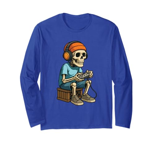 Halloween Skelett Gamer Video Gaming Bruh Jungen Kinder Mädchen Langarmshirt von Halloween Skeleton Gamer Video Gaming Boys Kids