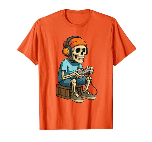 Halloween Skelett Gamer Video Gaming Bruh Jungen Kinder Mädchen T-Shirt von Halloween Skeleton Gamer Video Gaming Boys Kids