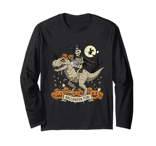 Halloween Skelett Reiten Mama Dinosaurier Kürbis Trex Langarmshirt Halloween Skelett Reiten Mama Dinosaurier Kürbis Trex Langarmshirt von Halloween Skeleton Riding Mummy Dinosaur