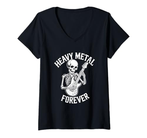 Damen Halloween Skelett Heavy Forever Rock T-Shirt mit V-Ausschnitt Damen Halloween Skelett Heavy Forever Rock T-Shirt mit V-Ausschnitt von Halloween Skelett Rocker Heavy Party