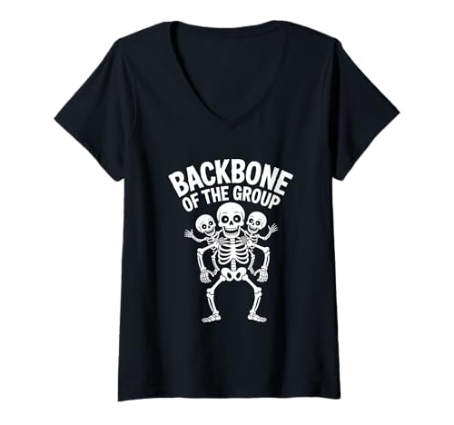 Damen Halloween Backbone of The Group Skelett Spruch T-Shirt mit V-Ausschnitt Damen Halloween Backbone of The Group Skelett Spruch T-Shirt mit V-Ausschnitt von Halloween Skelett Spruch Lustig Gruppe Humor