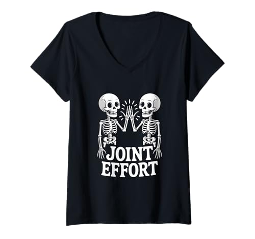 Damen Skelette High Five Joint Effort Halloween Spruch T-Shirt mit V-Ausschnitt Damen Skelette High Five Joint Effort Halloween Spruch T-Shirt mit V-Ausschnitt von Halloween Skelette Teamwork Humor Spruch Party