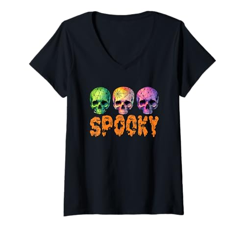 Damen Gruseliger Totenkopf Spinnennetz Halloween Design T-Shirt mit V-Ausschnitt Damen Gruseliger Totenkopf Spinnennetz Halloween Design T-Shirt mit V-Ausschnitt von Halloween Skull Cobweb Spooky Theme
