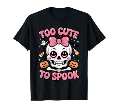 Halloween Mädchen Totenkopf Knochen mit rosa Schleife Too Cute to Spook T-Shirt Halloween Mädchen Totenkopf Knochen mit rosa Schleife Too Cute to Spook T-Shirt von Halloween Skull Cute Bone Costume For Kids Girls