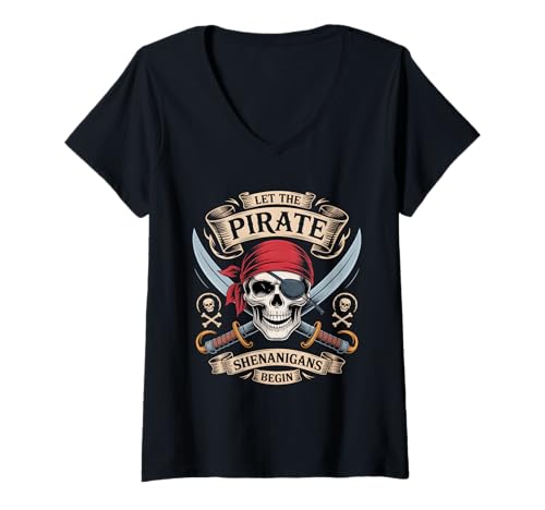 Damen Halloween-Schädel — Lass die Piratenspiele beginnen T-Shirt mit V-Ausschnitt Damen Halloween-Schädel — Lass die Piratenspiele beginnen T-Shirt mit V-Ausschnitt von Halloween Skull Pirate Men Women Kids