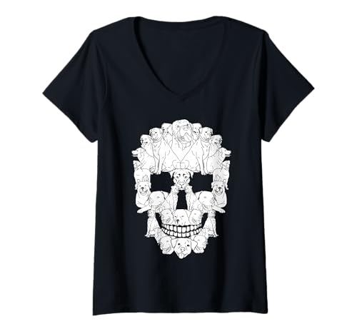 Damen Halloween Rottweiler Schädel Kostüm Skelett Rottweiler Hund T-Shirt mit V-Ausschnitt Damen Halloween Rottweiler Schädel Kostüm Skelett Rottweiler Hund T-Shirt mit V-Ausschnitt von Halloween Skull Tees.co