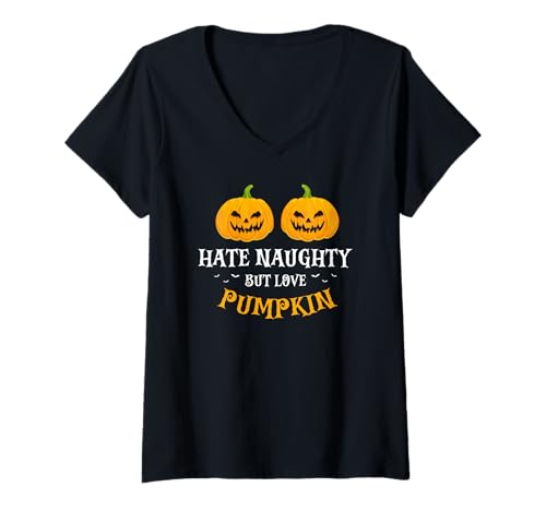 Damen Ich mag Keine Unartigen Liebe Aber Kürbiswitzig T-Shirt mit V-Ausschnitt Damen Ich mag Keine Unartigen Liebe Aber Kürbiswitzig T-Shirt mit V-Ausschnitt von Halloween Spaß Für Kürbis Humor Fans