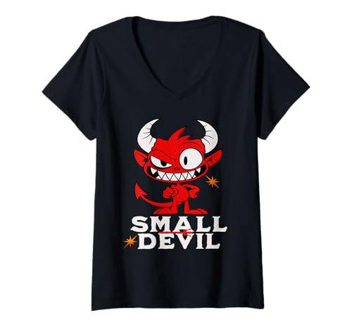 Damen Kleiner Teufel Comic Witziger Frecher Roter Stil T-Shirt mit V-Ausschnitt Damen Kleiner Teufel Comic Witziger Frecher Roter Stil T-Shirt mit V-Ausschnitt von Halloween Spaß für Fans mit frechem Humor