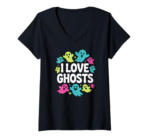 Damen Ich Liebe Geister, gruseliger Halloween-Spaß T-Shirt mit V-Ausschnitt Damen Ich Liebe Geister, gruseliger Halloween-Spaß T-Shirt mit V-Ausschnitt von Halloween Specters Spirits Enthusiasts