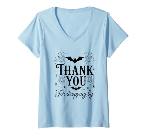 Damen Danke, DASS du an Halloween vorbeigeschaut hast T-Shirt mit V-Ausschnitt Damen Danke, DASS du an Halloween vorbeigeschaut hast T-Shirt mit V-Ausschnitt von Halloween Spider Bat Web Design Fun