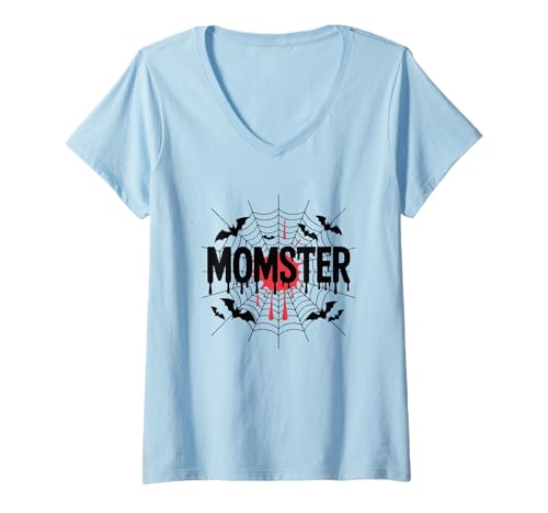 Damen Momster Halloween Fledermäuse Spinnennetz gruselig T-Shirt mit V-Ausschnitt Damen Momster Halloween Fledermäuse Spinnennetz gruselig T-Shirt mit V-Ausschnitt von Halloween Spider Webs Bats Blood Mom