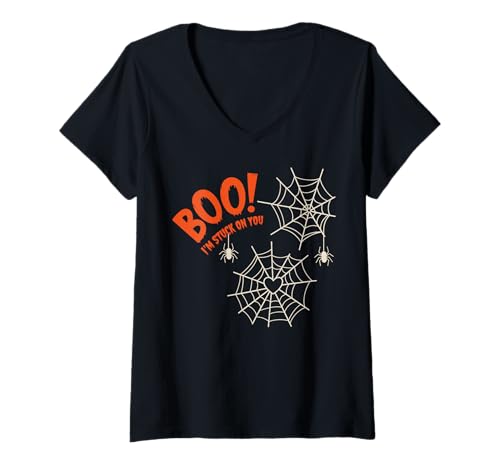Damen Boo I'm Stuck On You Spider Webs Halloween T-Shirt mit V-Ausschnitt Damen Boo I'm Stuck On You Spider Webs Halloween T-Shirt mit V-Ausschnitt von Halloween Spider Webs Boo Ghostly Fun