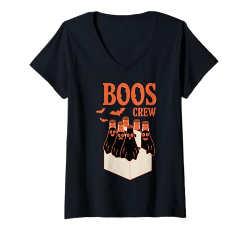 Damen Boos Crew Halloween Ghostly Gathering T-Shirt mit V-Ausschnitt Damen Boos Crew Halloween Ghostly Gathering T-Shirt mit V-Ausschnitt von Halloween Spirits Haunting Fun Boo Fest