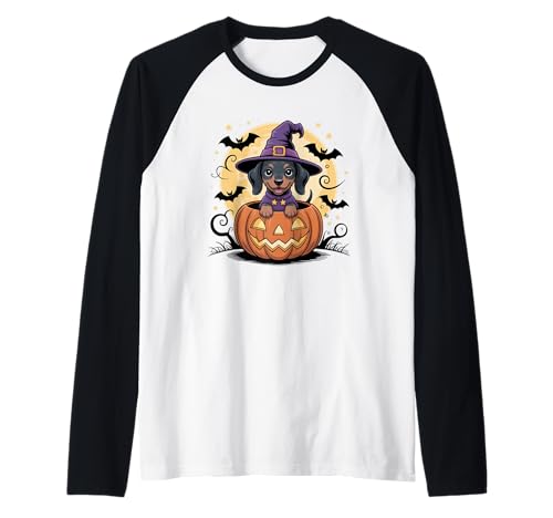 Cute Dachshund Jack O Lanterrn Halloween Costume Men Women Raglan Cute Dachshund Jack O Lanterrn Halloween Costume Men Women Raglan von Halloween Spooky Dachshund Apparel