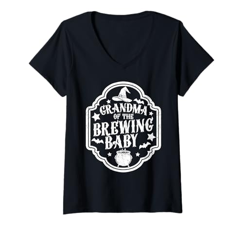 Damen Zitat Grandma of The Brewing Baby T-Shirt mit V-Ausschnitt von Halloween Spooky Family by NLTS