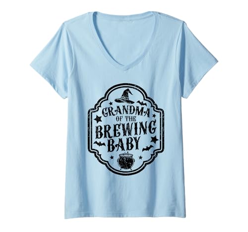 Damen Zitat Grandma of The Brewing Baby T-Shirt mit V-Ausschnitt von Halloween Spooky Family by NLTS