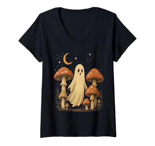 Damen Lustiger Pilzgeist für Damen, Halloween, Vintage T-Shirt mit V-Ausschnitt Damen Lustiger Pilzgeist für Damen, Halloween, Vintage T-Shirt mit V-Ausschnitt von Halloween Spooky Forest Gifts Apparel