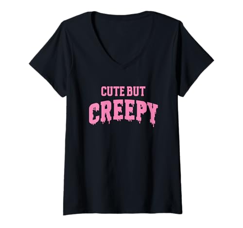 Damen Niedliche, Aber gruselige Halloween-Vibes Spaß T-Shirt mit V-Ausschnitt Damen Niedliche, Aber gruselige Halloween-Vibes Spaß T-Shirt mit V-Ausschnitt von Halloween Spooky Fun Playful Horror Vibes