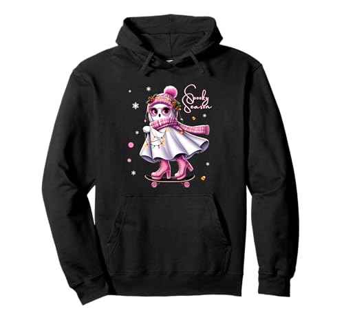 Halloween Cute Ghost Skateboard Christmas Lights Winter Girl Pullover Hoodie von Halloween Spooky Ghost Skateboard By Gnineza
