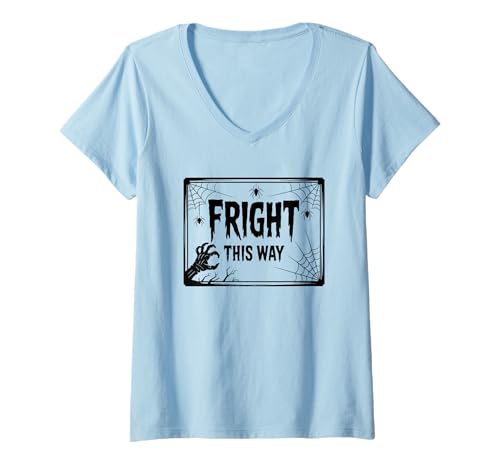 Damen Gruseliges Halloween-Thema Fright This Way T-Shirt mit V-Ausschnitt von Halloween Spooky Ghost Skeleton Creepy