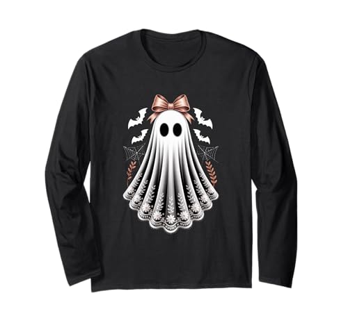 Spitze Geist Kokette Schleife Frauen Mädchen Halloween Kostüm Langarmshirt von Halloween Spooky Lace Ghost