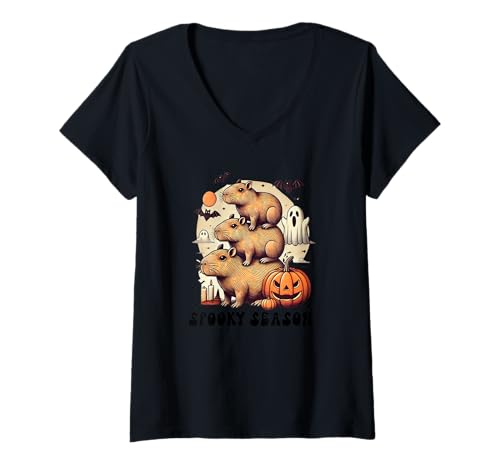 Damen Gruselige Jahreszeit - Halloween - Capybara Vibes - Lustiges Capybara T-Shirt mit V-Ausschnitt Damen Gruselige Jahreszeit - Halloween - Capybara Vibes - Lustiges Capybara T-Shirt mit V-Ausschnitt von Halloween Spooky Season - Cute Capybara - Capybara