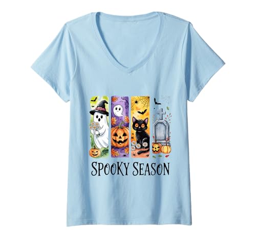 Damen Spooky Season Herbst Motiv T-Shirt mit V-Ausschnitt Damen Spooky Season Herbst Motiv T-Shirt mit V-Ausschnitt von Halloween Spooky Season Herbst