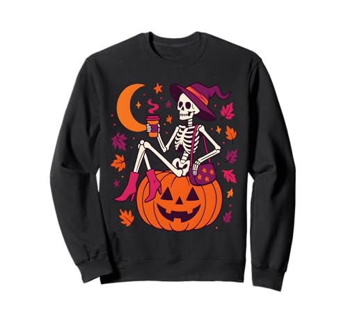 Frauen Hexe Skelett Kürbis Kaffee Halloween Sweatshirt Frauen Hexe Skelett Kürbis Kaffee Halloween Sweatshirt von Halloween Spooky Women Fall Vibes Gifts