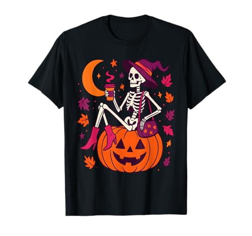 Frauen Hexe Skelett Kürbis Kaffee Halloween T-Shirt Frauen Hexe Skelett Kürbis Kaffee Halloween T-Shirt von Halloween Spooky Women Fall Vibes Gifts