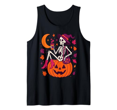 Frauen Hexe Skelett Kürbis Kaffee Halloween Tank Top Frauen Hexe Skelett Kürbis Kaffee Halloween Tank Top von Halloween Spooky Women Fall Vibes Gifts