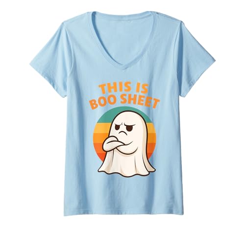 Damen This is Boo Sheet Lustiger Halloween Spruch Geist T-Shirt mit V-Ausschnitt Damen This is Boo Sheet Lustiger Halloween Spruch Geist T-Shirt mit V-Ausschnitt von Halloween Spruch Lustig Retro Geister Party