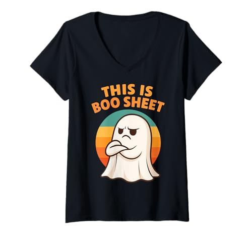 Damen This is Boo Sheet Lustiger Halloween Spruch Geist T-Shirt mit V-Ausschnitt Damen This is Boo Sheet Lustiger Halloween Spruch Geist T-Shirt mit V-Ausschnitt von Halloween Spruch Lustig Retro Geister Party