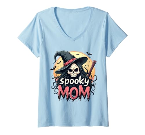 Damen Spooky Mom Hexe Halloween Spruch T-Shirt mit V-Ausschnitt Damen Spooky Mom Hexe Halloween Spruch T-Shirt mit V-Ausschnitt von Halloween Sprüche Kürbis Geist Geschenke